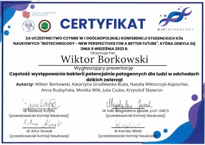 Wiktor Borkowski certyfikat. Kliknij, aby powiększyć zdjęcie.